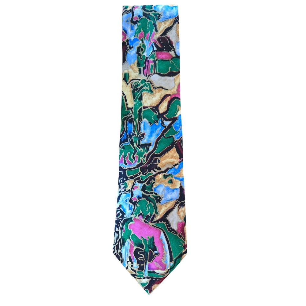 Gauguin Revisited Vintage Grace Newburger Silk Tie Abstract Watercolor Colorful
